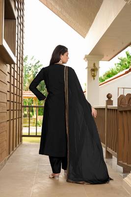 Nikhaar hand embroidery art silk stitched a line trouser kurta & dupatta  4