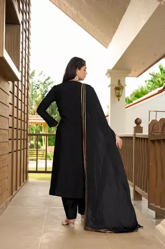 Nikhaar hand embroidery art silk stitched a line trouser kurta & dupatta 