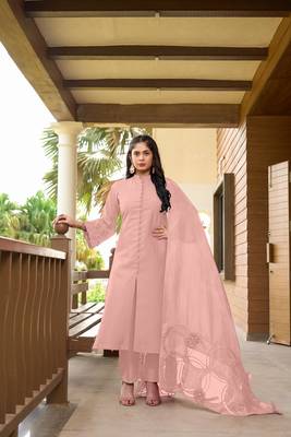 Nikhaar hand embroidery art silk stitched a line trouser kurta & dupatta  1