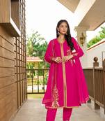 Nikhaar hand embroidery art silk stitched a line trouser kurta & dupatta 