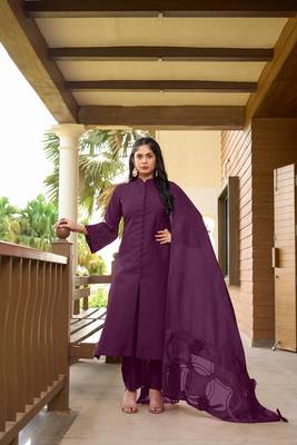 Nikhaar hand embroidery art silk stitched a line trouser kurta & dupatta  1