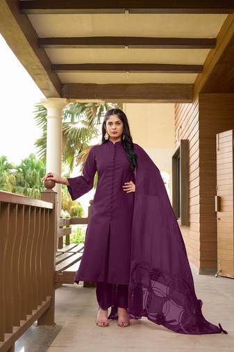 Nikhaar hand embroidery art silk stitched a line trouser kurta & dupatta 