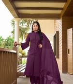 Nikhaar hand embroidery art silk stitched a line trouser kurta & dupatta 