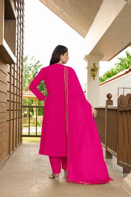 Nikhaar hand embroidery art silk stitched a line trouser kurta & dupatta  4