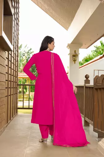 Nikhaar hand embroidery art silk stitched a line trouser kurta & dupatta 