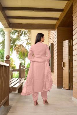 Nikhaar hand embroidery art silk stitched a line trouser kurta & dupatta  4