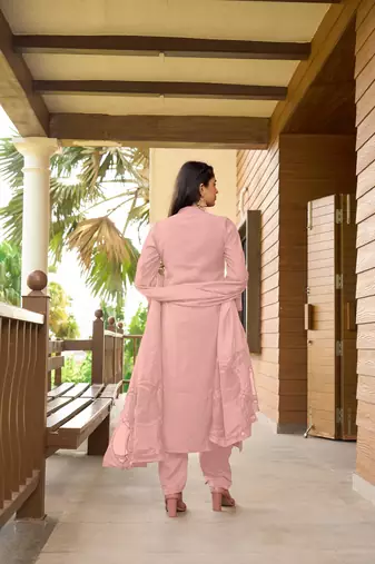 Nikhaar hand embroidery art silk stitched a line trouser kurta & dupatta 