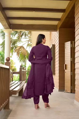 Nikhaar hand embroidery art silk stitched a line trouser kurta & dupatta 