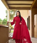 Nikhaar hand embroidery art silk stitched a line trouser kurta & dupatta 