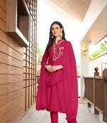 Nikhaar hand embroidery art silk stitched straight cut trouser kurta & dupatta 