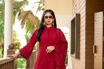 Nikhaar hand embroidery art silk stitched a line trouser kurta & dupatta  5