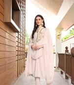 Nikhaar hand embroidery art silk stitched straight cut trouser kurta & dupatta 