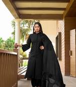 Nikhaar hand embroidery art silk stitched a line trouser kurta & dupatta 