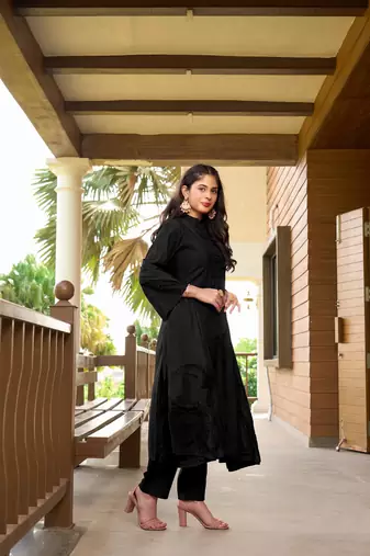 Nikhaar hand embroidery art silk stitched a line trouser kurta & dupatta 