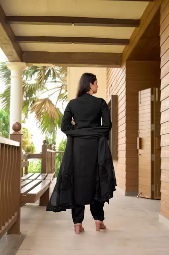 Nikhaar hand embroidery art silk stitched a line trouser kurta & dupatta 