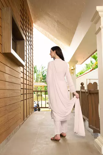 Nikhaar hand embroidery art silk stitched straight cut trouser kurta & dupatta 