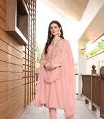 Nikhaar hand embroidery art silk stitched straight cut trouser kurta & dupatta 