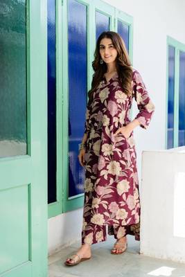 Maroon Floral Kurta with Comfortable Palazzo Set 1