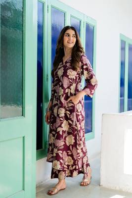 Maroon Floral Kurta with Comfortable Palazzo Set 4