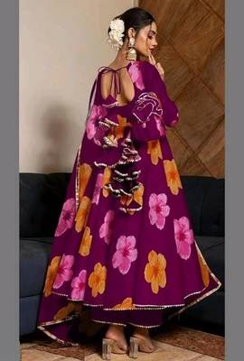 Anarkali Gown Floral Printed  White Georgette Fabric With Pant and Dupatta Set 3