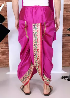Cobra lifes cream & purple cotton silk dhoti kurta set for men with stole, 3 piece set 4
