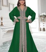 Dark- Green color luxurious full sleeves Handmade Moroccan Kaftan with Sun-proof hiijab.