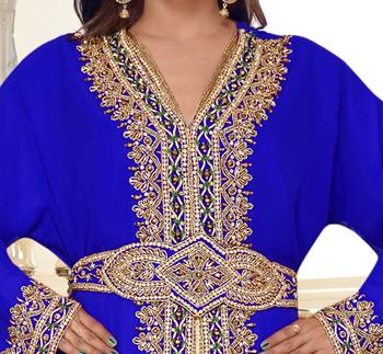 Royal-Blue color full sleeves Handmade Moroccan Kaftan with Sun-proof hiijab 2