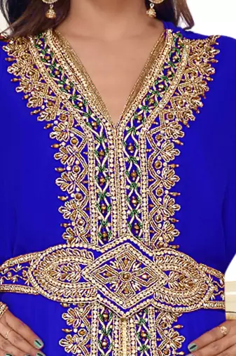 Royal-Blue color full sleeves Handmade Moroccan Kaftan with Sun-proof hiijab