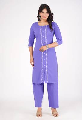 Purple Embroidered Cotton Kurta with Palazzo Set 1