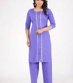 Purple Embroidered Cotton Kurta with Palazzo Set