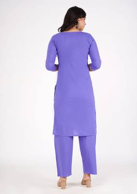Purple Embroidered Cotton Kurta with Palazzo Set 2