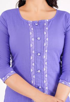 Purple Embroidered Cotton Kurta with Palazzo Set 4