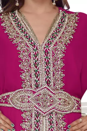 Wine color full sleeves Handmade Moroccan Kaftan with Sun-proof hiijab