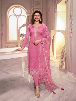 Pink embroidered silk georgette salwar suit 1