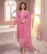 Pink embroidered silk georgette semi-salwar suit