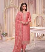 Orange embroidered silk georgette semi-stitched salwar suit