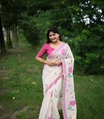 Cream soft muga cotton zari weaving saree festive wear