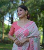 Cream soft muga cotton zari weaving saree festive wear