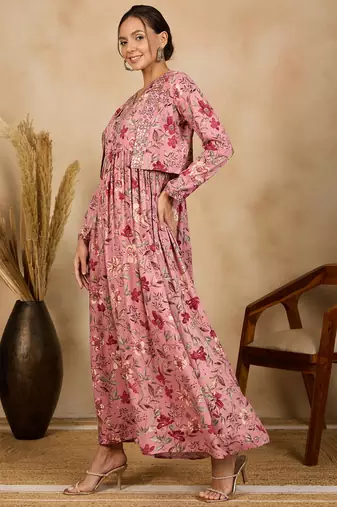 Winered women pink embroidered dress with jacket