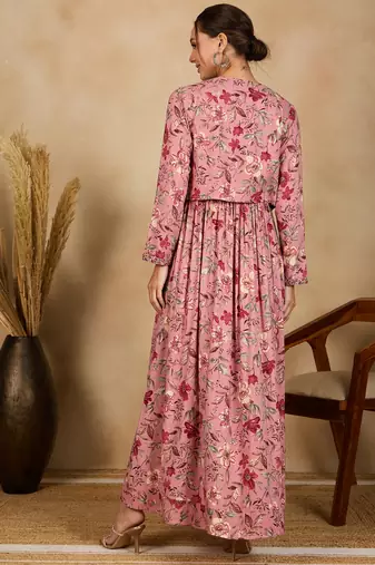 Winered women pink embroidered dress with jacket