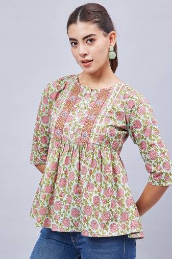 Winred women green floral printed top