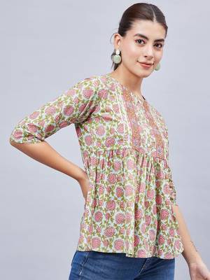 Winred women green floral printed top 3