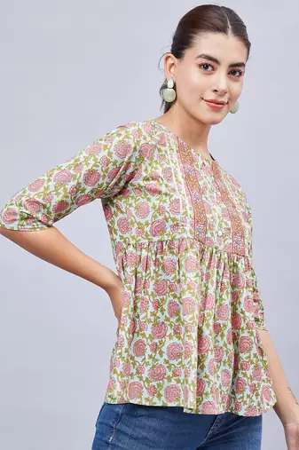 Winred women green floral printed top
