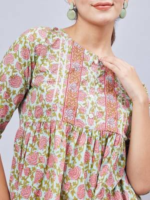 Winred women green floral printed top 4