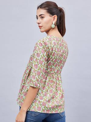Winred women green floral printed top 5