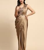 Golden sequence embroidery ready to wear saree