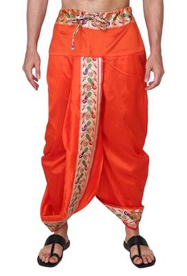 Cobra lifes cream & orange cotton silk dhoti kurta set for men with stole, 3 piece set 4