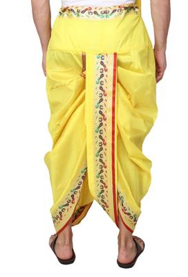 Cobra lifes cream & yellow cotton silk dhoti kurta set for men with stole, 3 piece set 3
