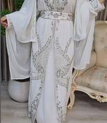 Off-White luxurious Moroccan Kaftan With Sun-proof hijab.