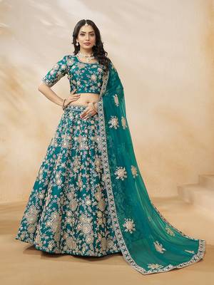 Embroidered Art silk blend Lehenga Choli in Turquoise 1